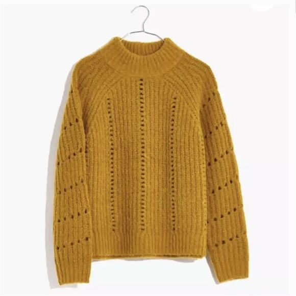 Madewell Women’s Pointelle Mock Neck Pullover Sweater in Yellow Size XS - Picture 1 of 8